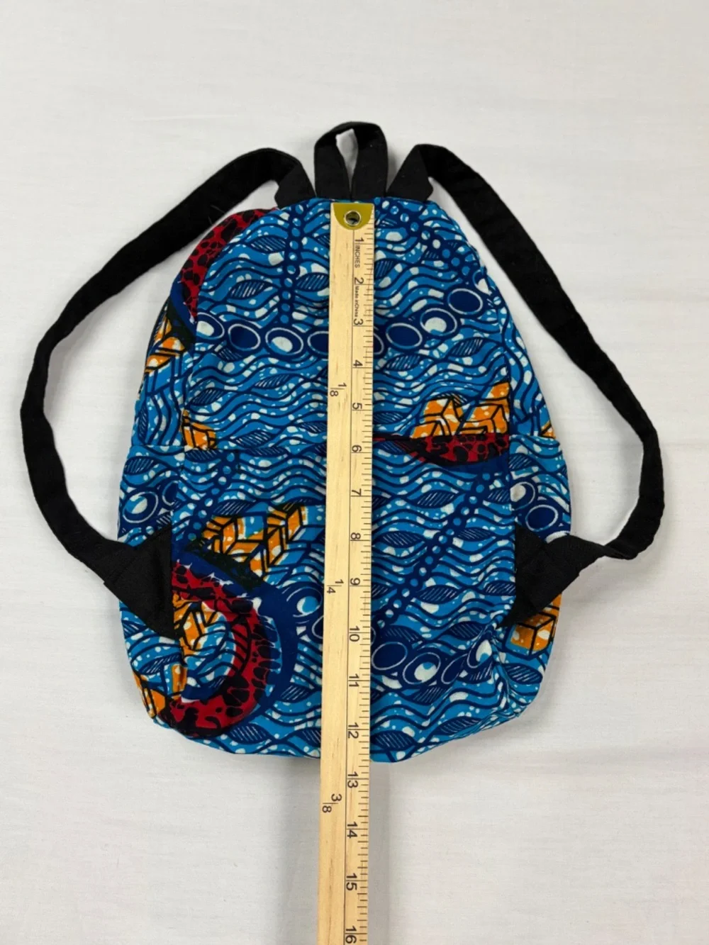 Zaabu Ankara Mini Backpack African Wax Print Blue Geometric Boho Travel Bag
